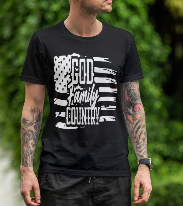 American Flag God Family Country Patriot Party Decor USA T-Shirt