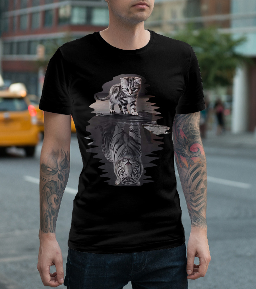 Cat Reflection As Tiger In Water T-Shirt