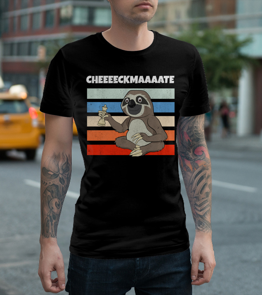 Cheeeckmaaaate Chess Sloth Holding Pawn T-Shirt