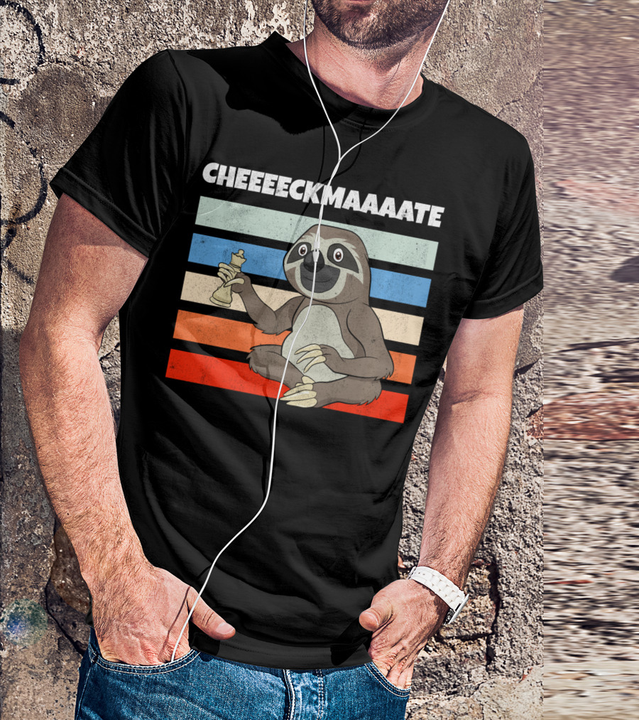 Cheeeckmaaaate Chess Sloth Holding Pawn T-Shirt