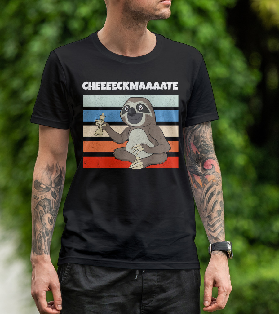 Cheeeckmaaaate Chess Sloth Holding Pawn T-Shirt
