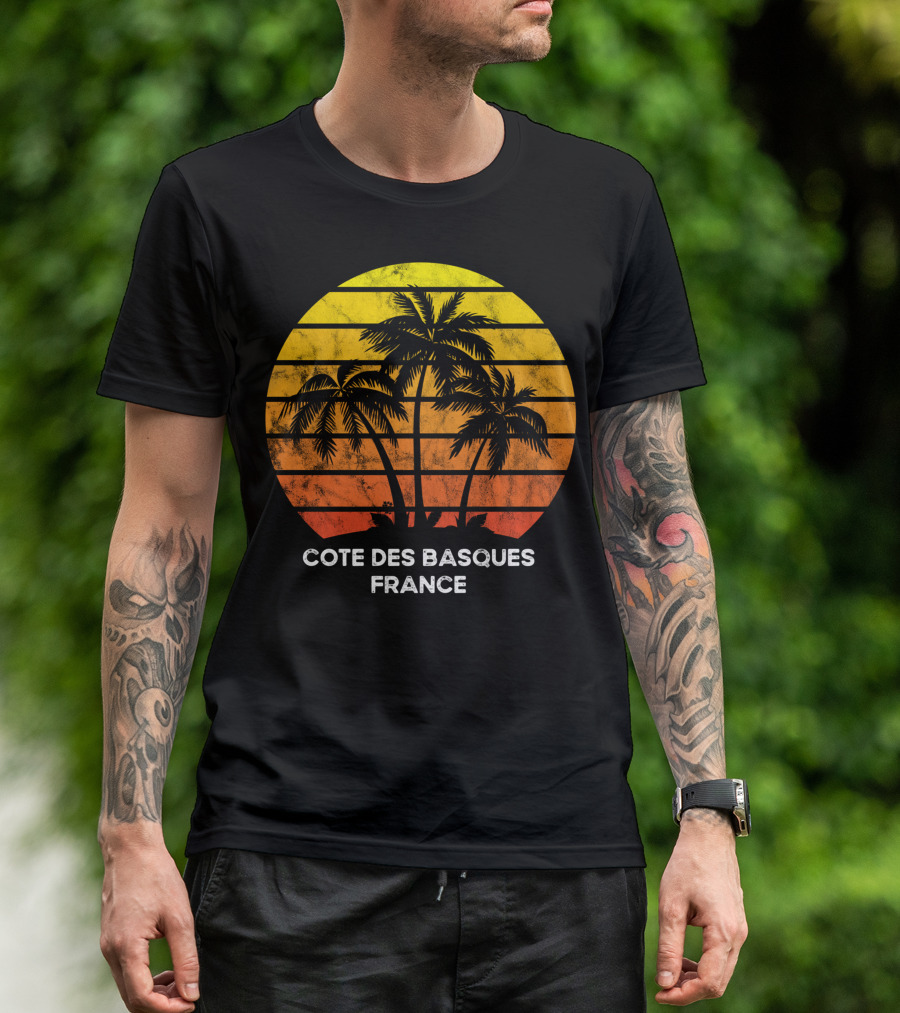 Cote Des Basques France Beach Vacation Palm Trees Sunset T-Shirt