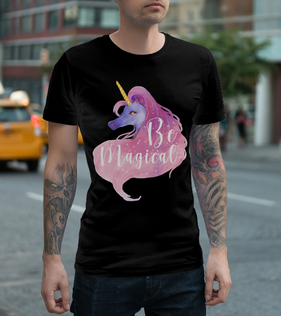 Be Magical Cute Unicorn Watercolor Pink Purple T-Shirt