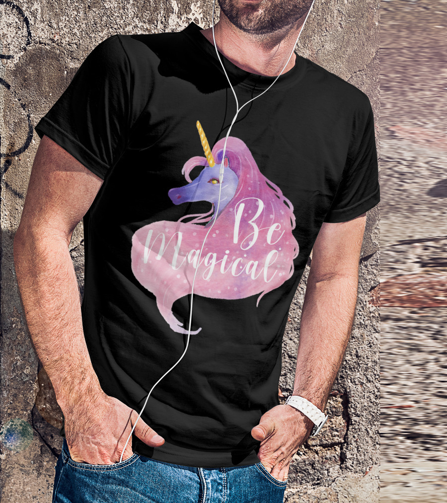 Be Magical Cute Unicorn Watercolor Pink Purple T-Shirt