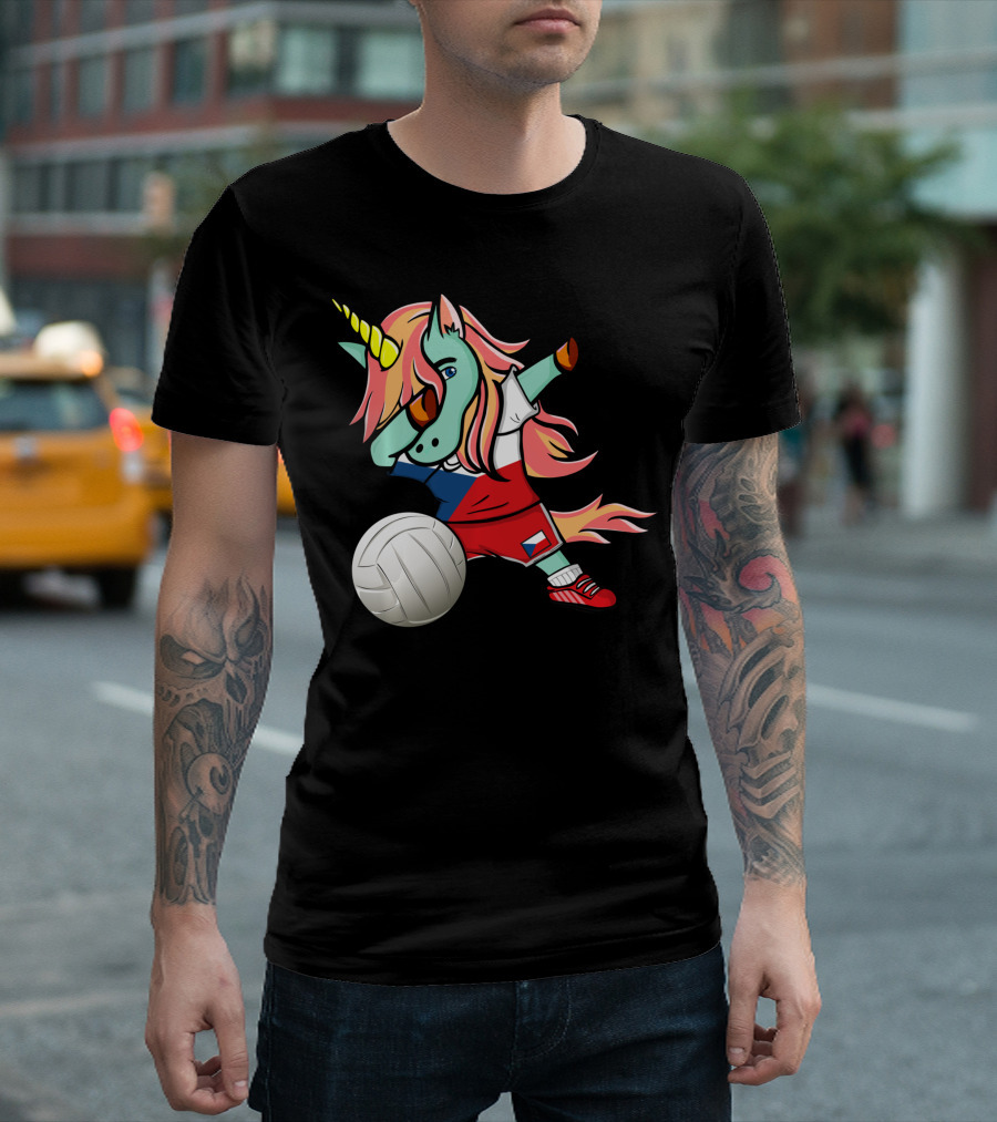 Dab Unicorn Czech Republic Volleyball Fans Czech Flag Jersey T-Shirt