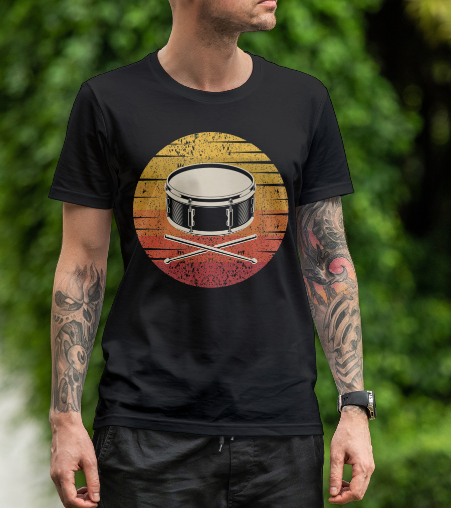 Drum Drummer Drum Band Snare Vintage Sunset T-Shirt