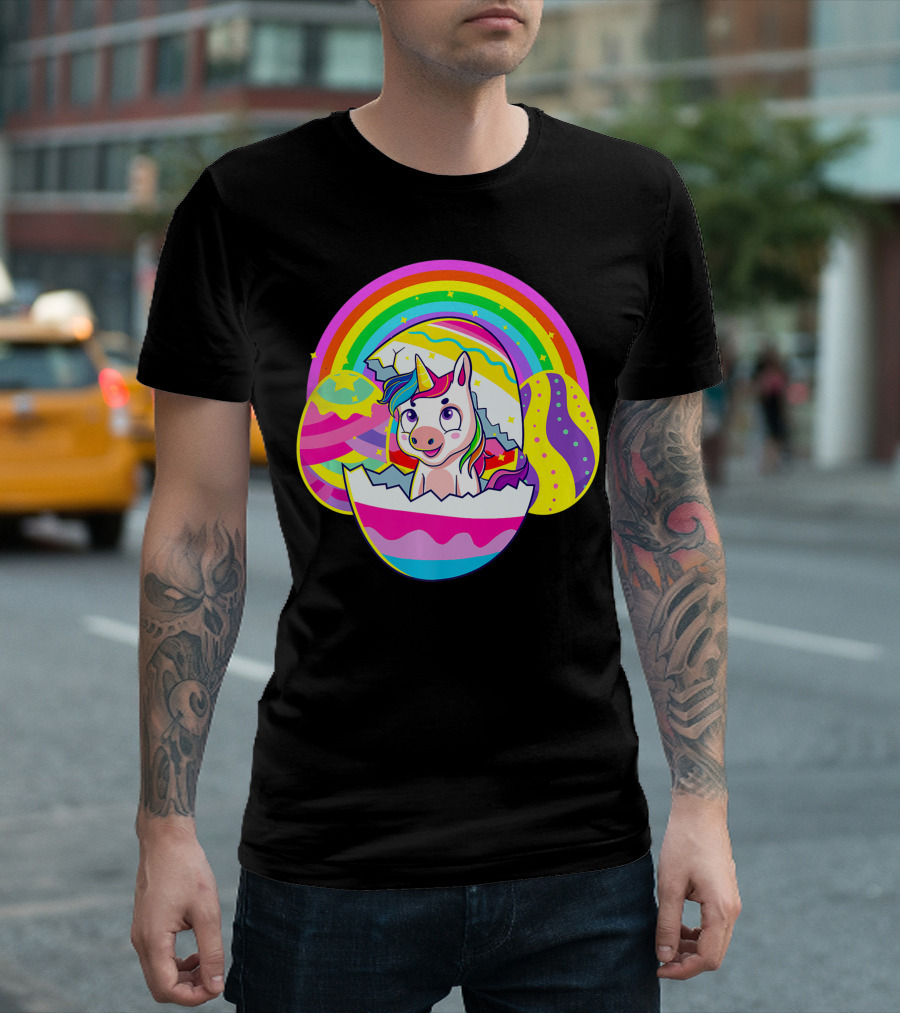 Easter Unicorn Rainbow Cute Eggs Birthday Girls T-Shirt