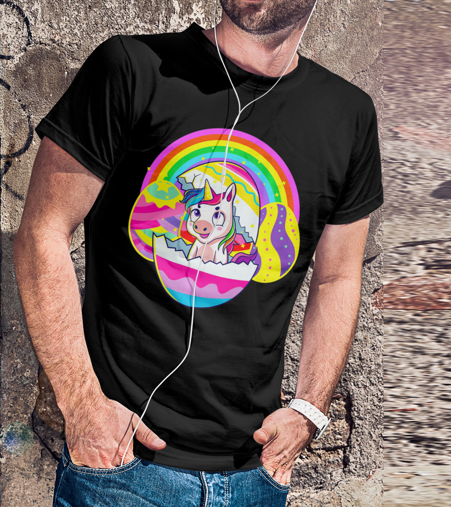 Easter Unicorn Rainbow Cute Eggs Birthday Girls T-Shirt