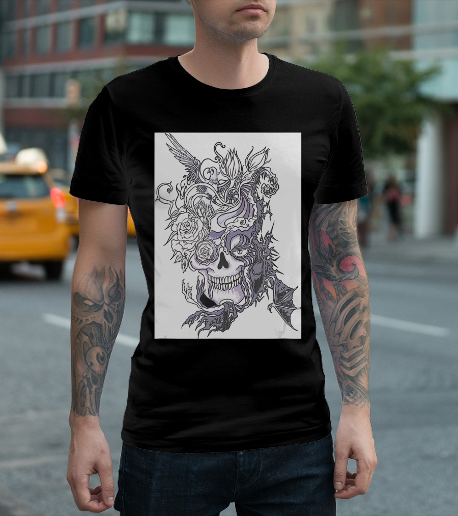 Evil Skull Bat Rose Wing T-Shirt