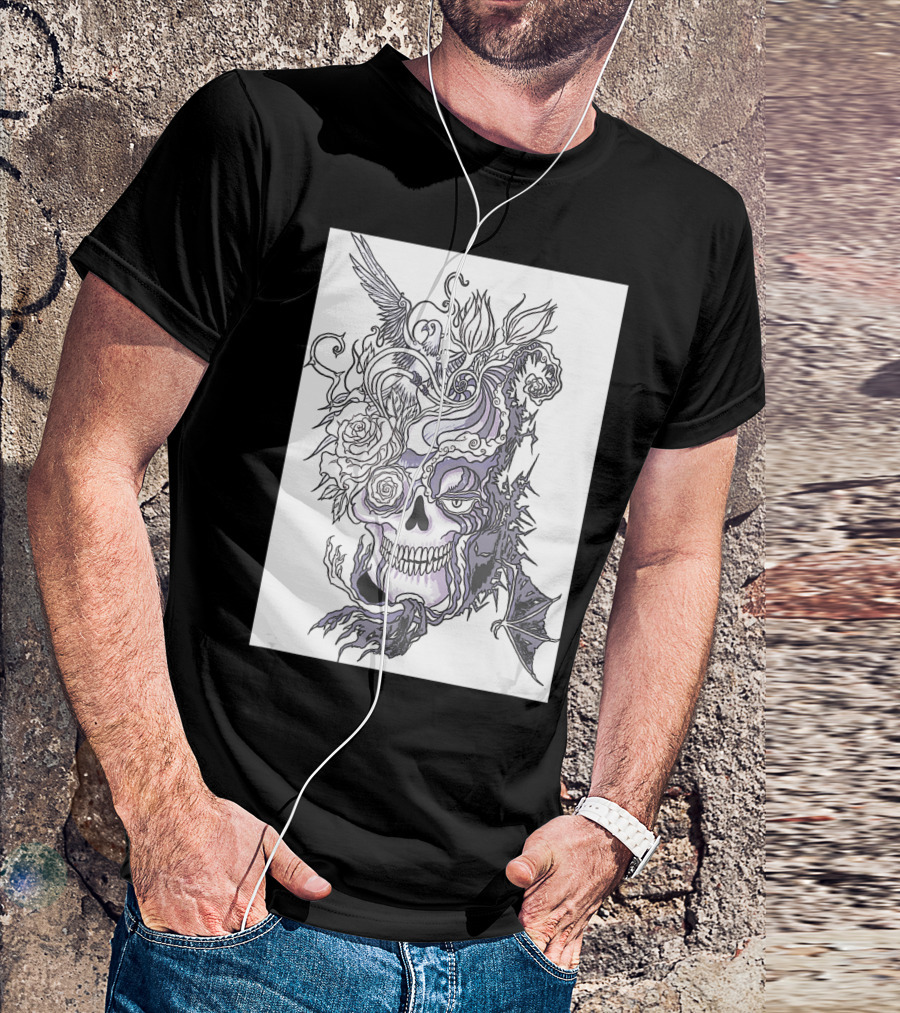 Evil Skull Bat Rose Wing T-Shirt