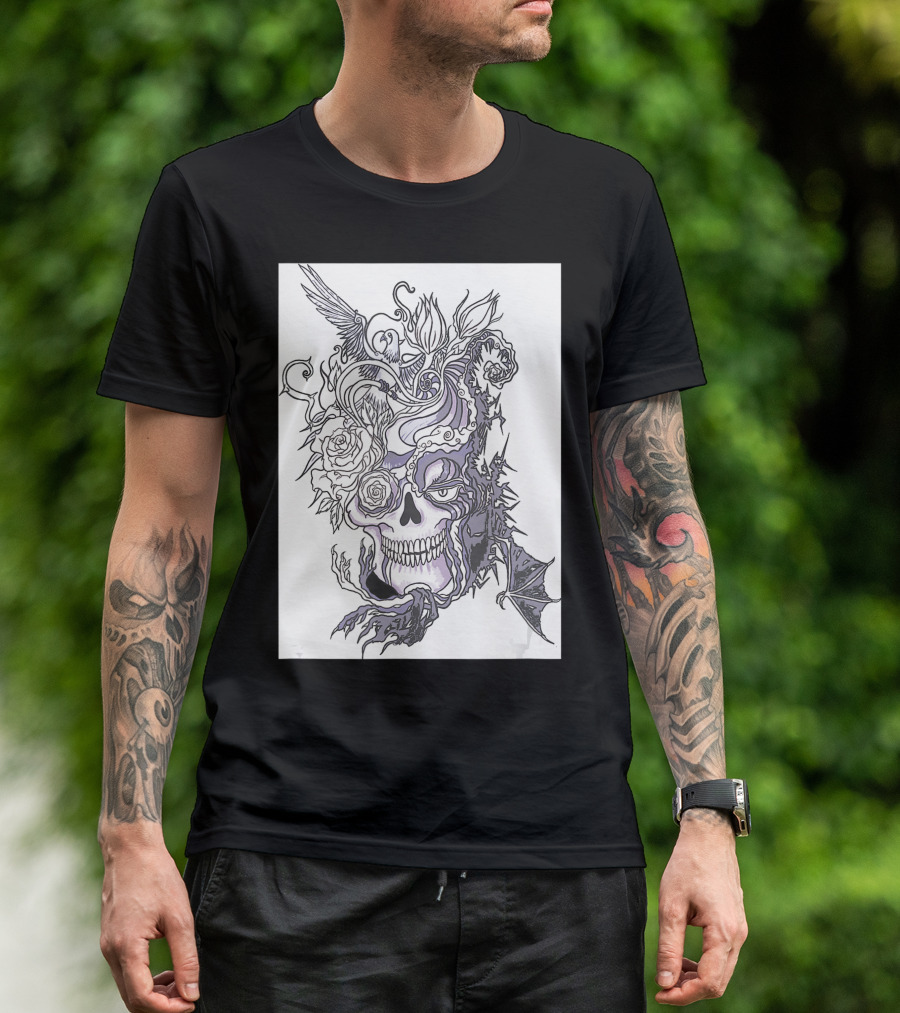Evil Skull Bat Rose Wing T-Shirt