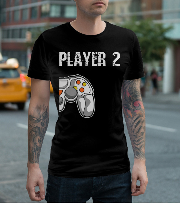 Player 2 Gamer Couple Matching Gaming Player Controller T-Shirt