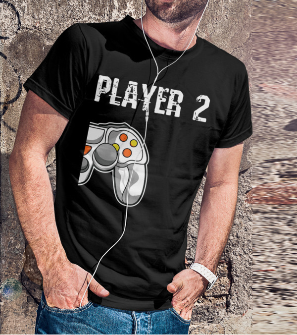 Player 2 Gamer Couple Matching Gaming Player Controller T-Shirt