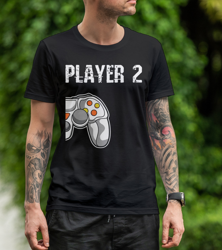 Player 2 Gamer Couple Matching Gaming Player Controller T-Shirt