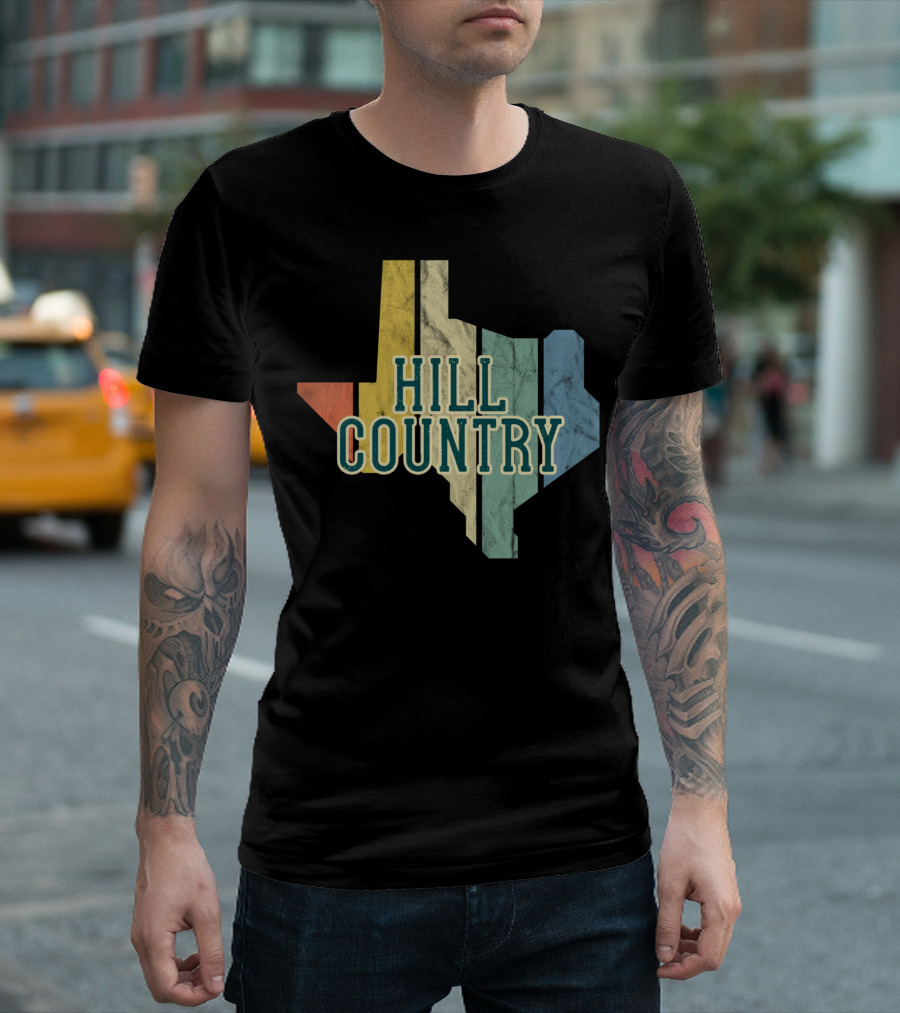 Hill Country Texas State Map Retro T-Shirt