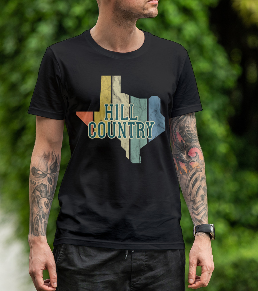 Hill Country Texas State Map Retro T-Shirt