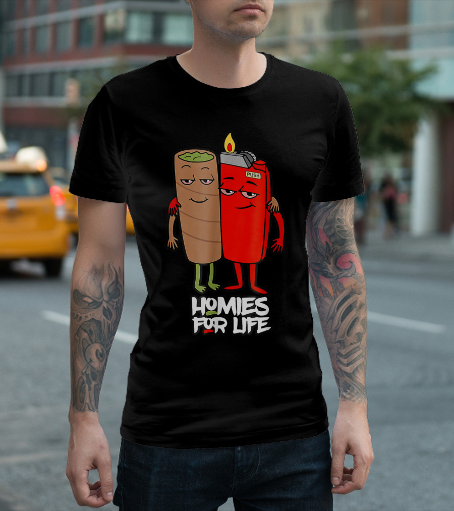 Homies For Life Weed Hugs Blunt Lighter Duo T-Shirt