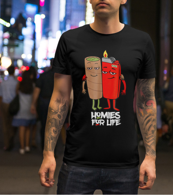 Homies For Life Weed Hugs Blunt Lighter Duo T-Shirt