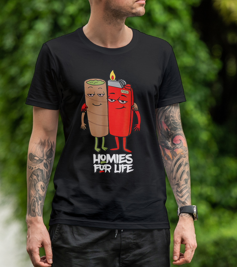 Homies For Life Weed Hugs Blunt Lighter Duo T-Shirt