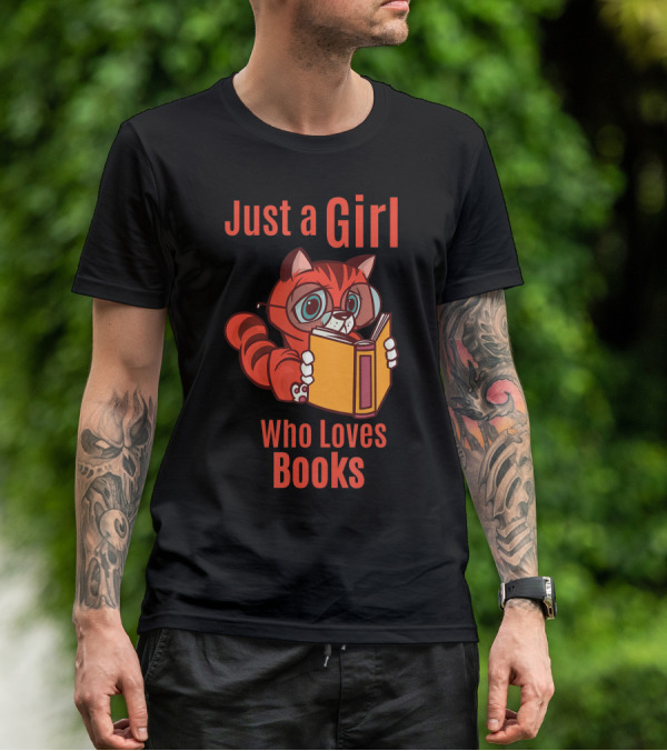 Just A Girl Who Loves Books Cute Cat Reading T-Shirt