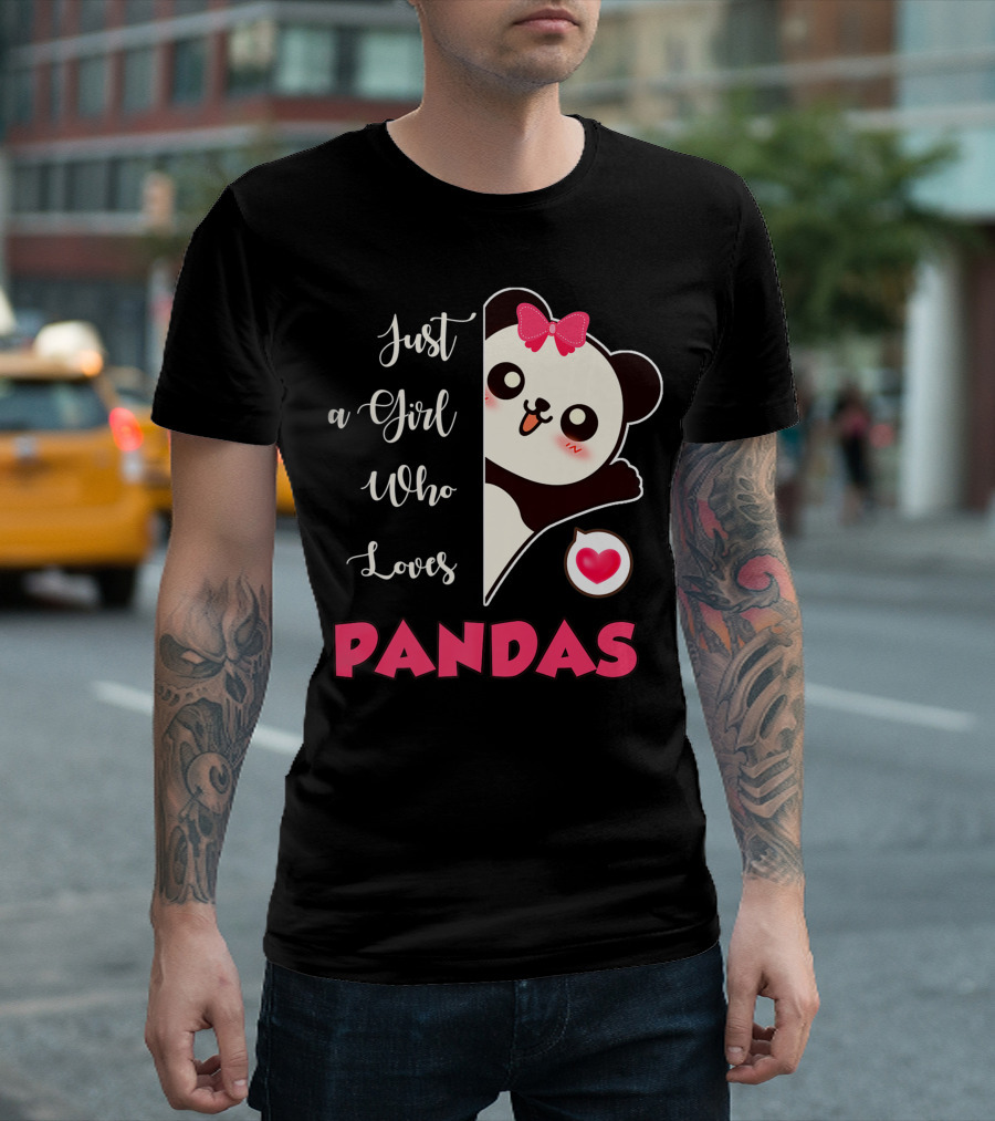 Just A Girl Who Loves Pandas Cute Panda with Bow and Heart T-Shirt