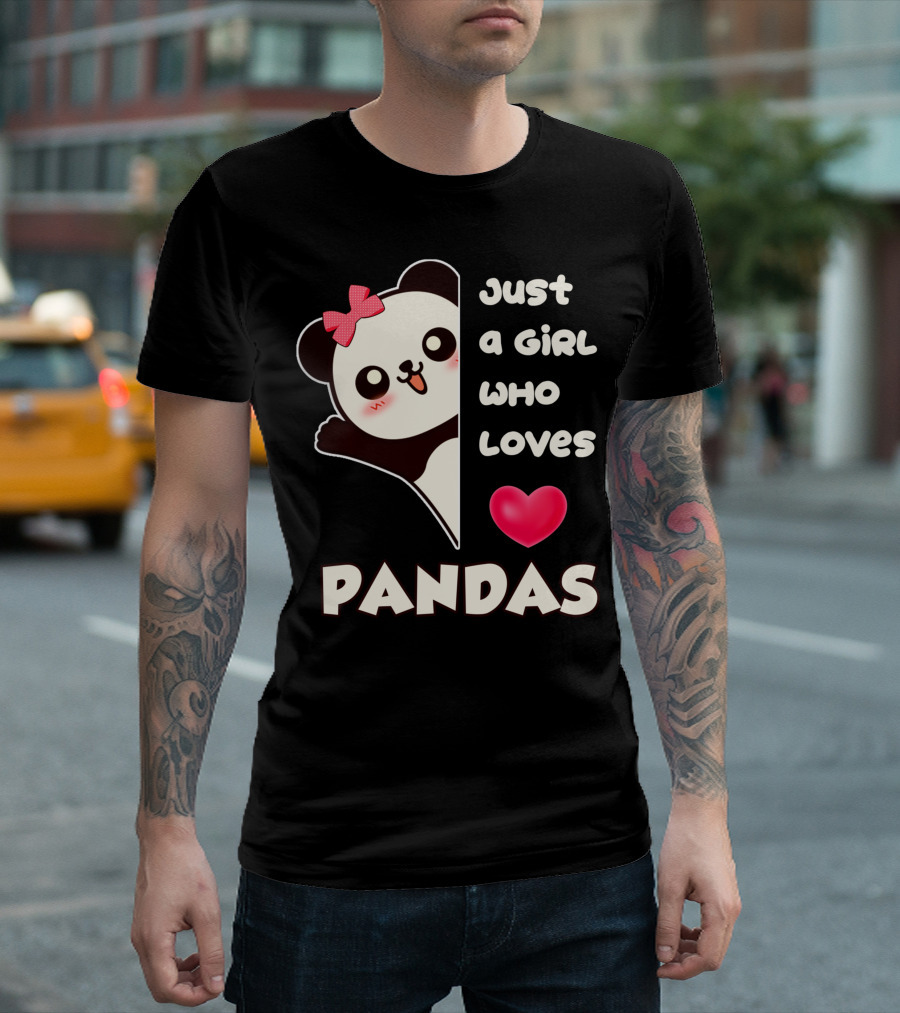 Just A Girl Who Loves Pandas Cute Kawaii Panda with Red Bow and Heart T-Shirt