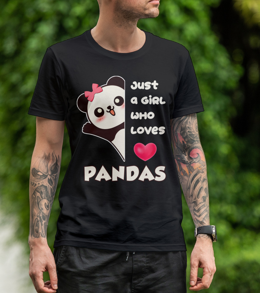 Just A Girl Who Loves Pandas Cute Kawaii Panda With Red Bow And Heart T-Shirt