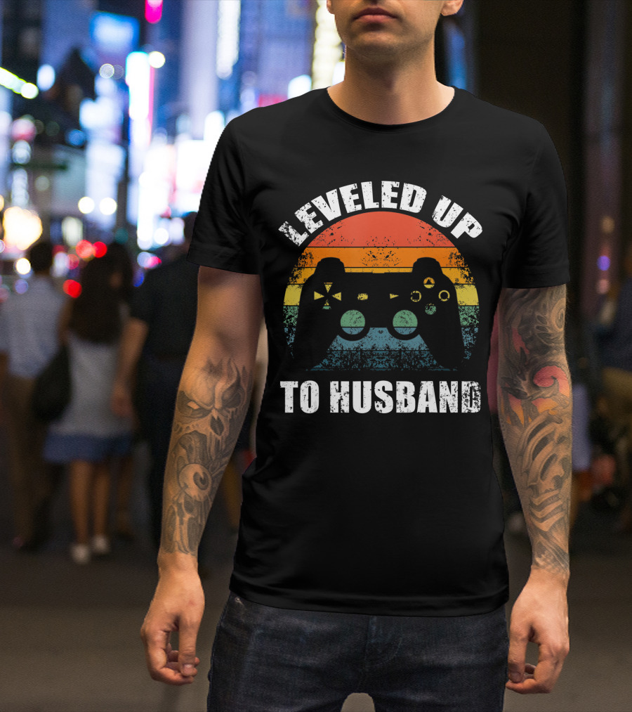 Leveled Up To Husband Retro Video Game Controller Wedding Announcement T-Shirt