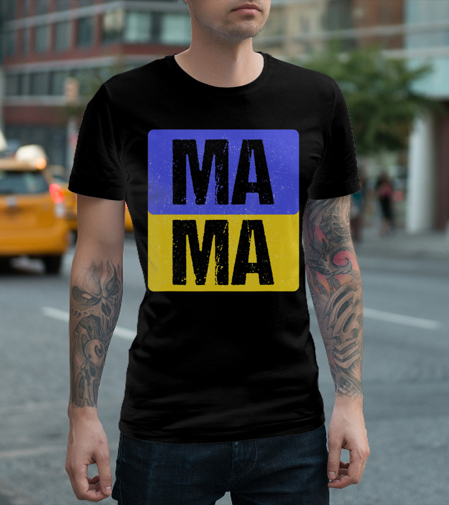 Mama Modern Boxed Square Mom Cute Family Mother Distressed Blue Yellow Blocks T-Shirt