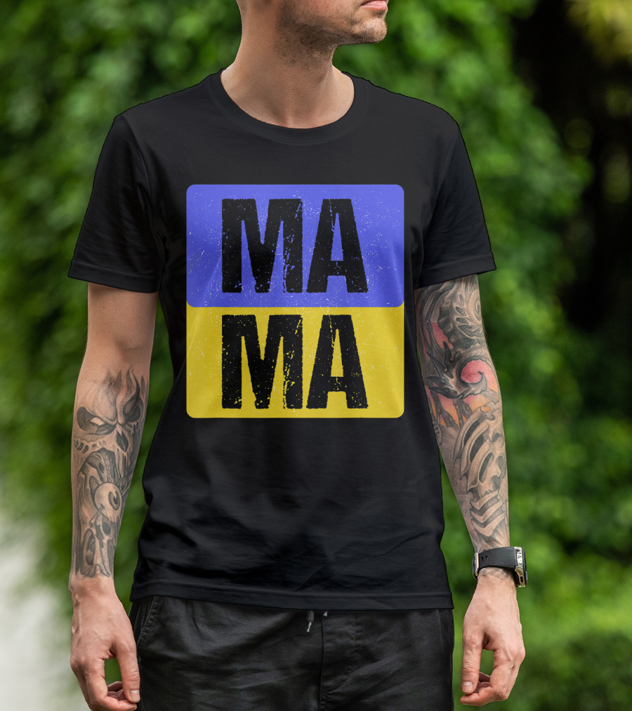 Mama Modern Boxed Square Mom Cute Family Mother Distressed Blue Yellow Blocks T-Shirt