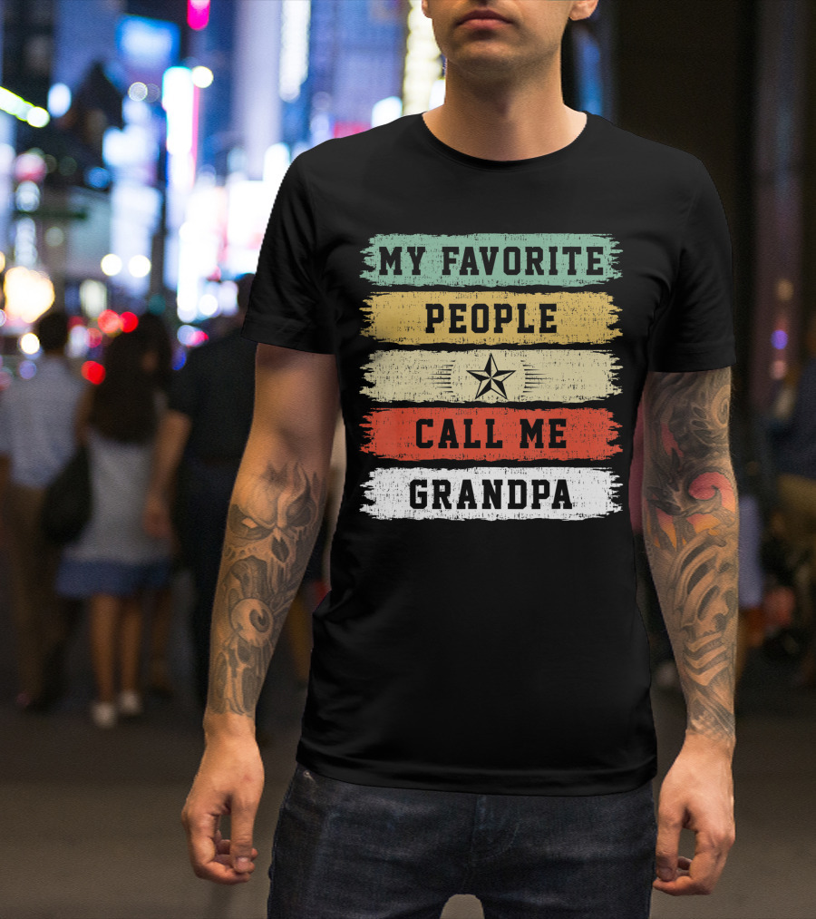 My Favorite People Call Me Grandpa Distressed Stripes Star T-Shirt