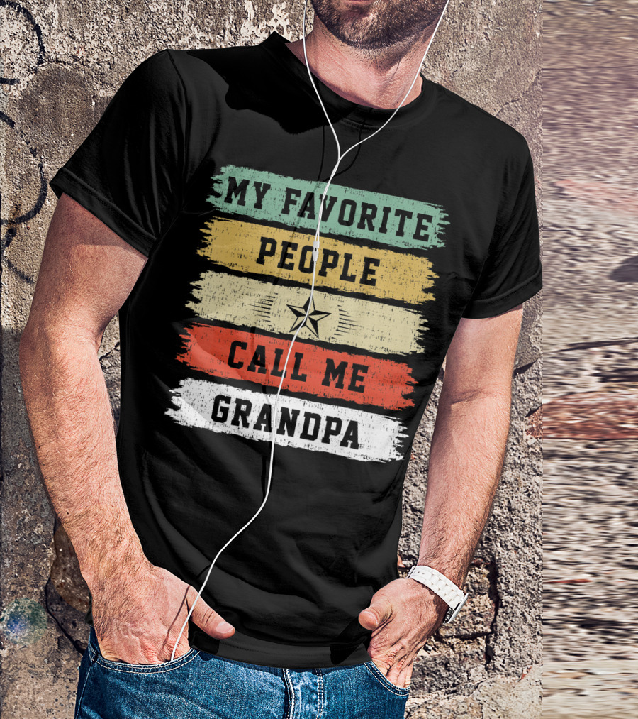 My Favorite People Call Me Grandpa Distressed Stripes Star T-Shirt