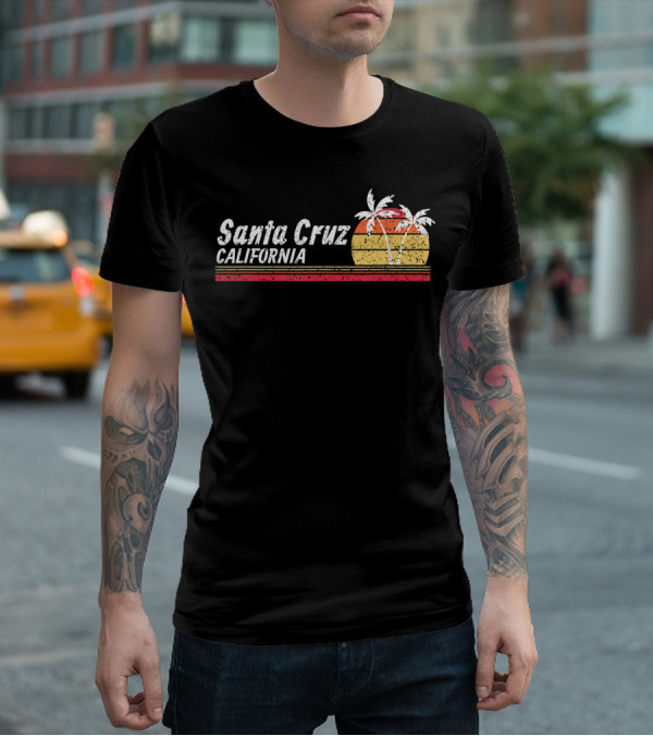Santa Cruz California Palm Trees Vintage Sunset T-Shirt