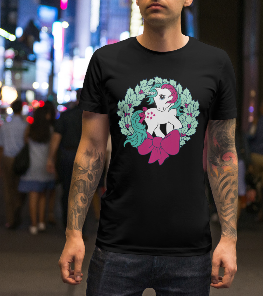My Little Pony Christmas Holly Wreath With Bow And Pink Mane T-Shirt