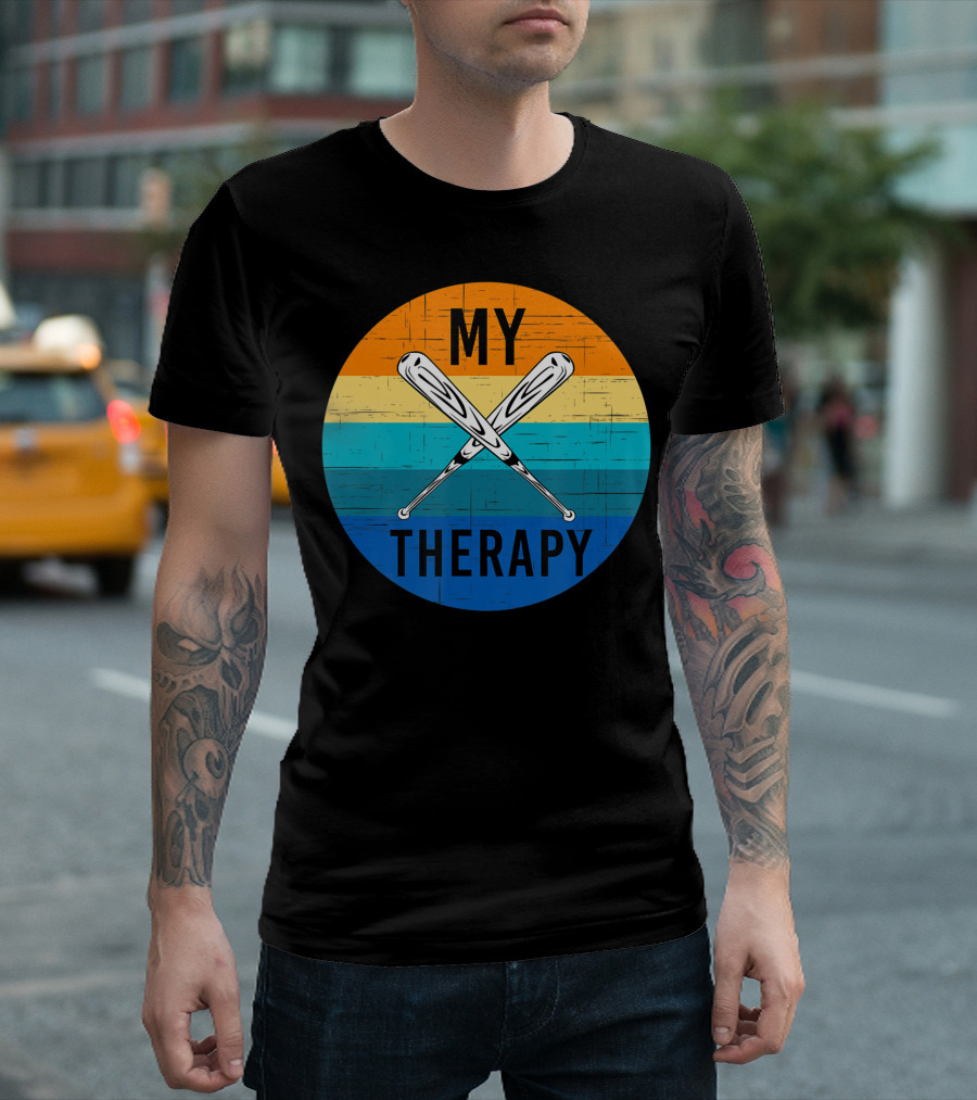 My Therapy Is Baseball American Baseball Fan Training Top Vintage Retro Crossed Bats T-Shirt