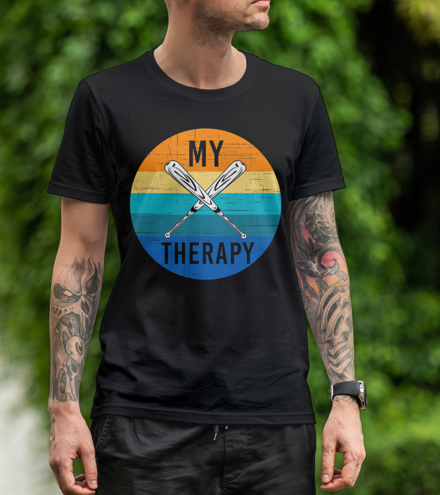 My Therapy Is Baseball American Baseball Fan Training Top Vintage Retro Crossed Bats T-Shirt