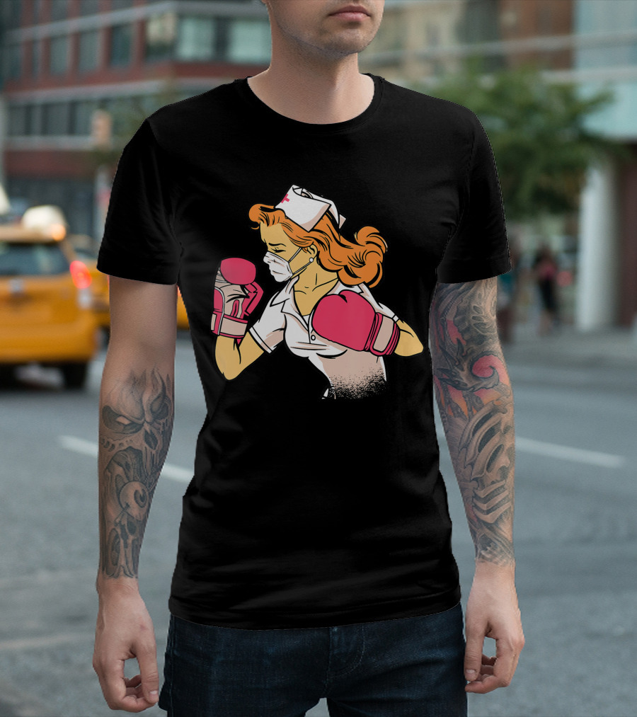 Nurse Boxer with Pink Gloves Fighting Spirit T-Shirt