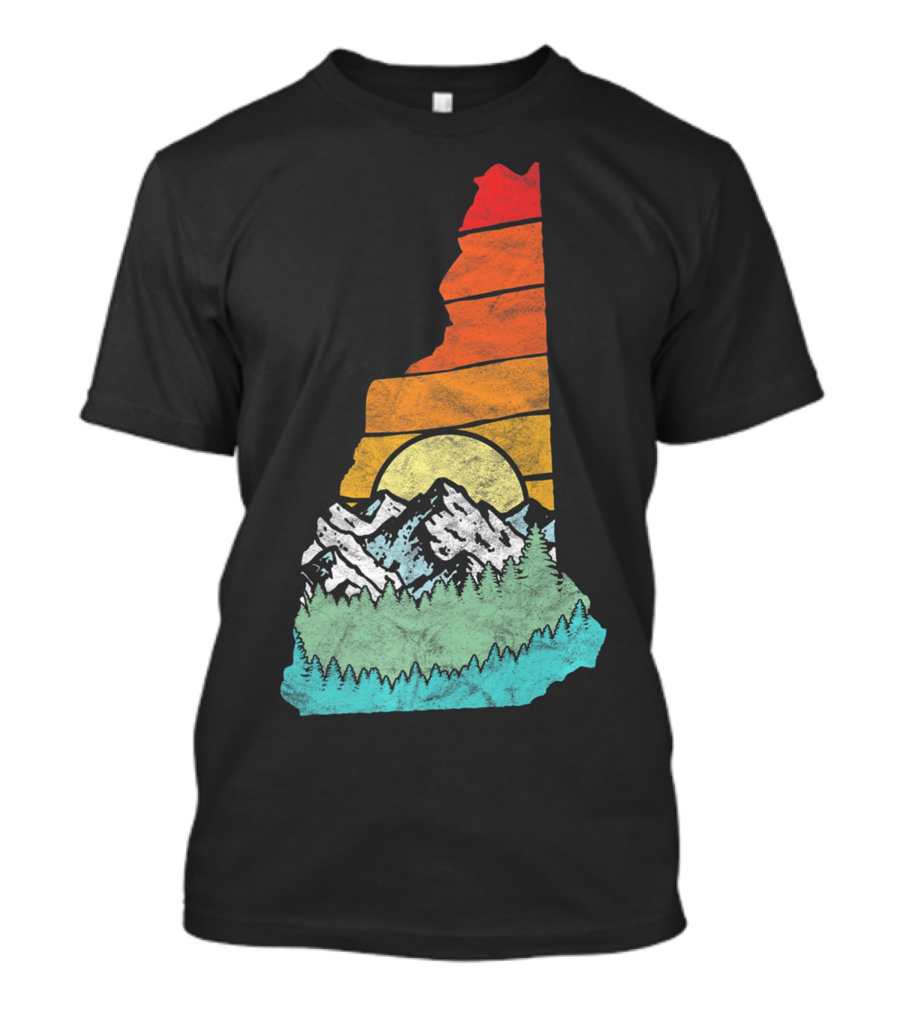 Retro New Hampshire State Outline With Mountains And Forest Sunset T-Shirt