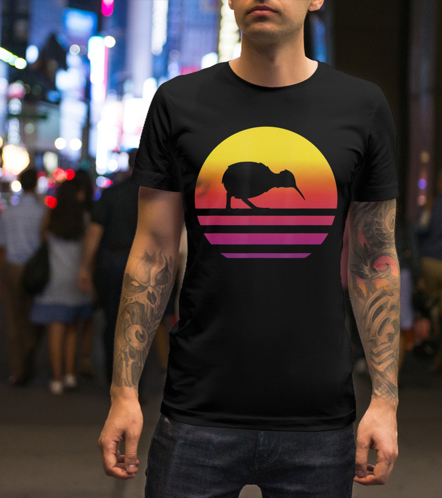 Retro Sunset Kiwi Silhouette New Zealand Pacific T-Shirt