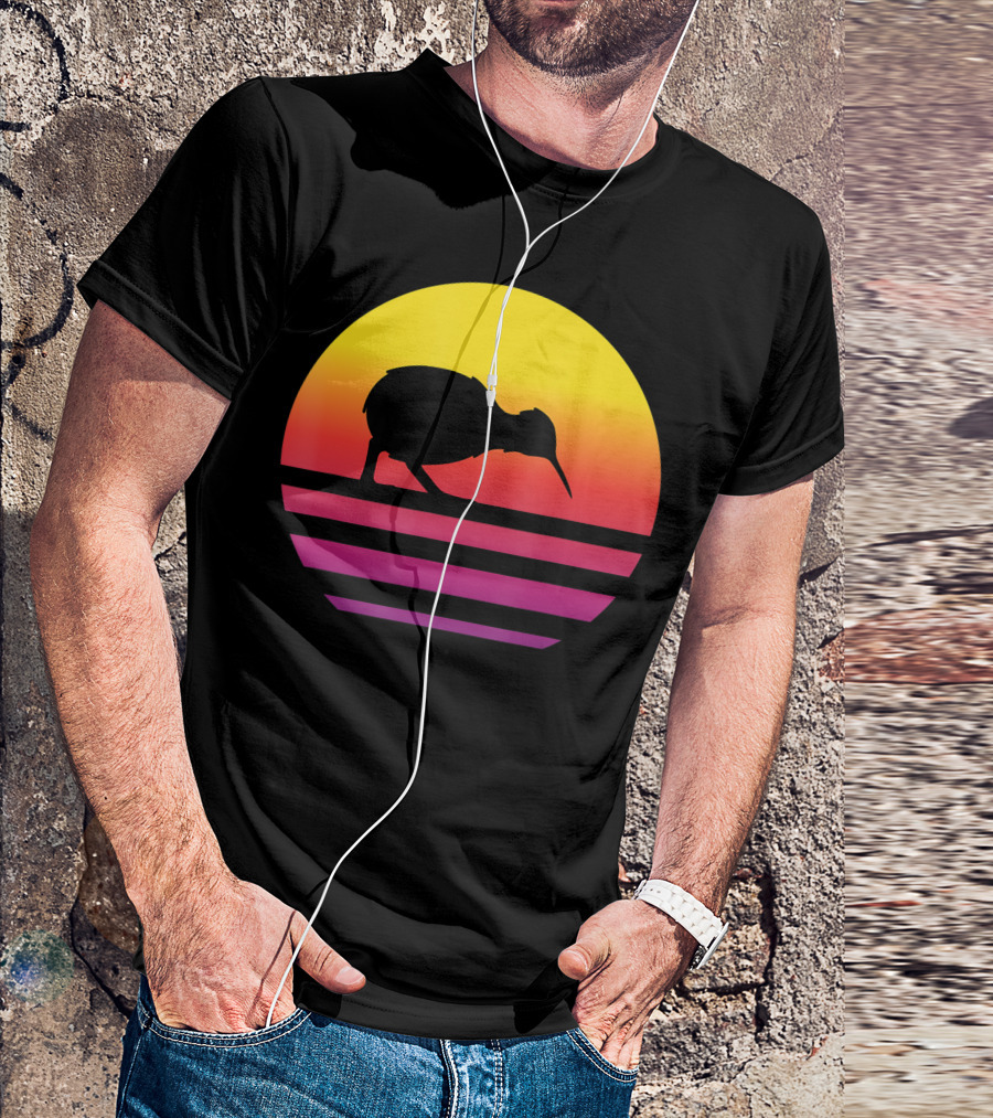 Retro Sunset Kiwi Silhouette New Zealand Pacific T-Shirt