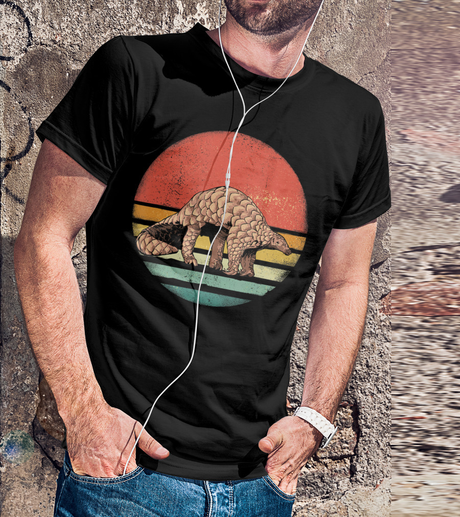 Retro Vintage Pangolin Nature Lover Sunset Stripes T-Shirt