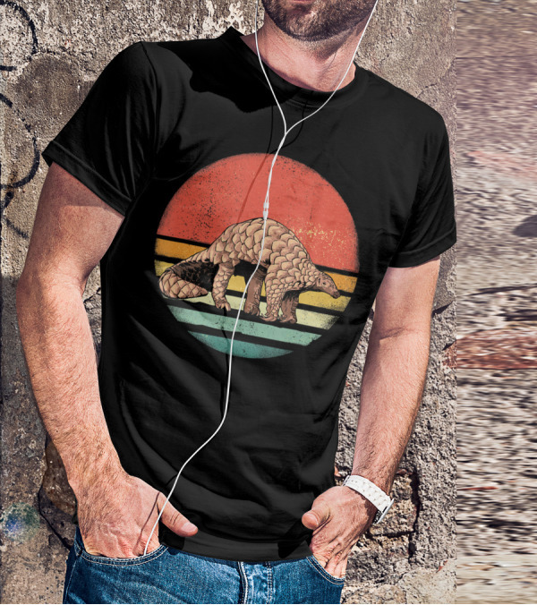 Retro Vintage Pangolin Nature Lover Sunset Stripes T-Shirt