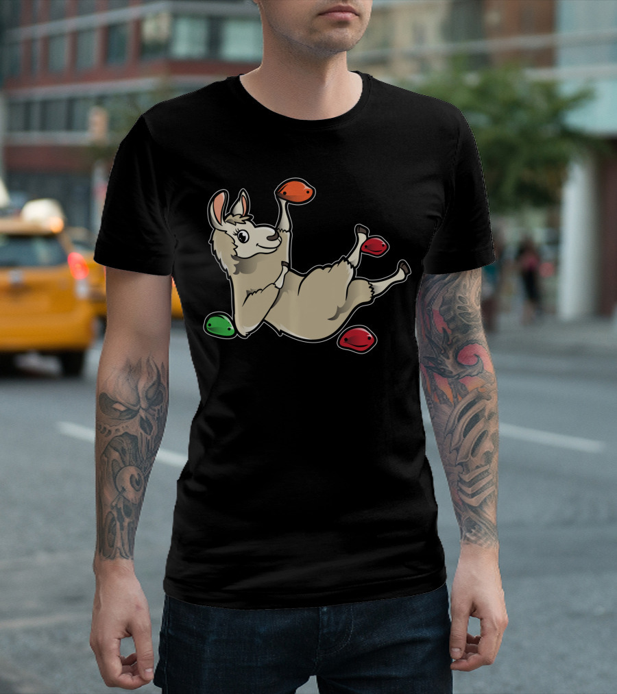 Rock Climbing Llama Alpaca Bouldering Climber Playful Holds T-Shirt