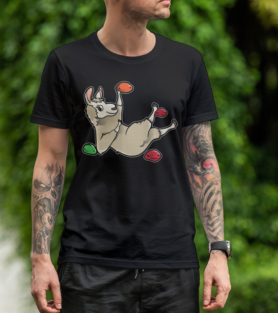 Rock Climbing Llama Alpaca Bouldering Climber Playful Holds T-Shirt