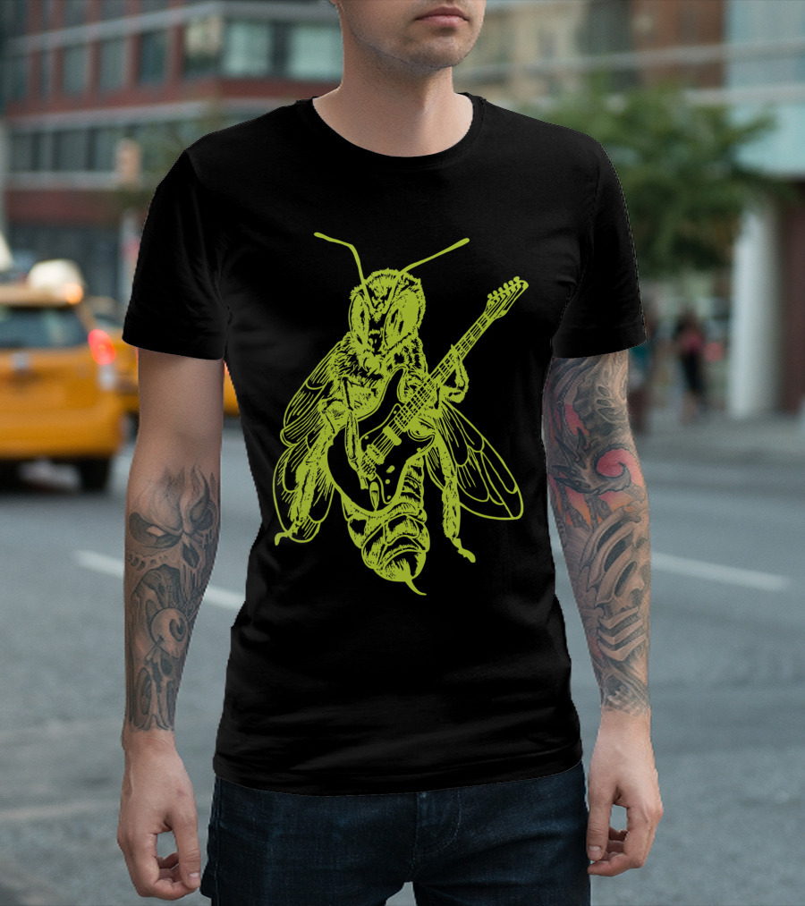 Seembo Bee Playing Guitar Musician Fun Band Guitarist T-Shirt