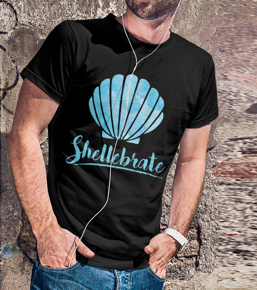Shellebrate Blue Watercolor Sea Shell Seashell Beach T-Shirt