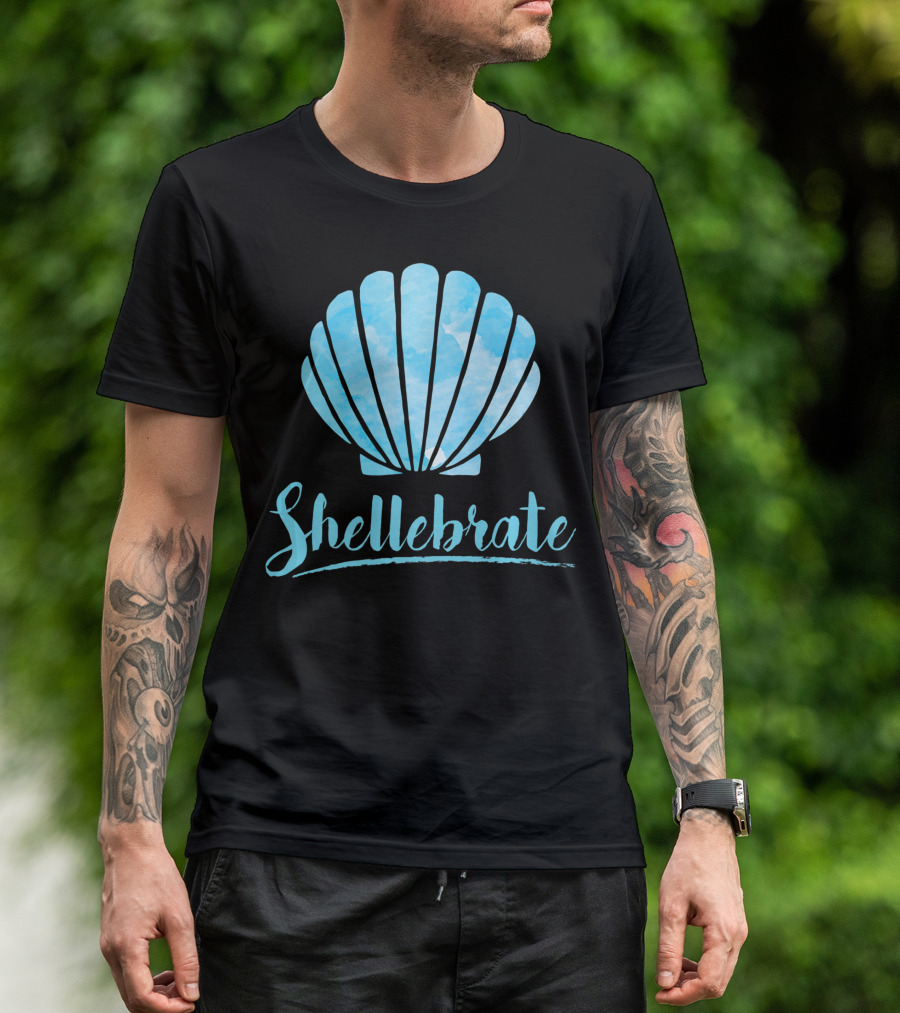 Shellebrate Blue Watercolor Sea Shell Seashell Beach T-Shirt