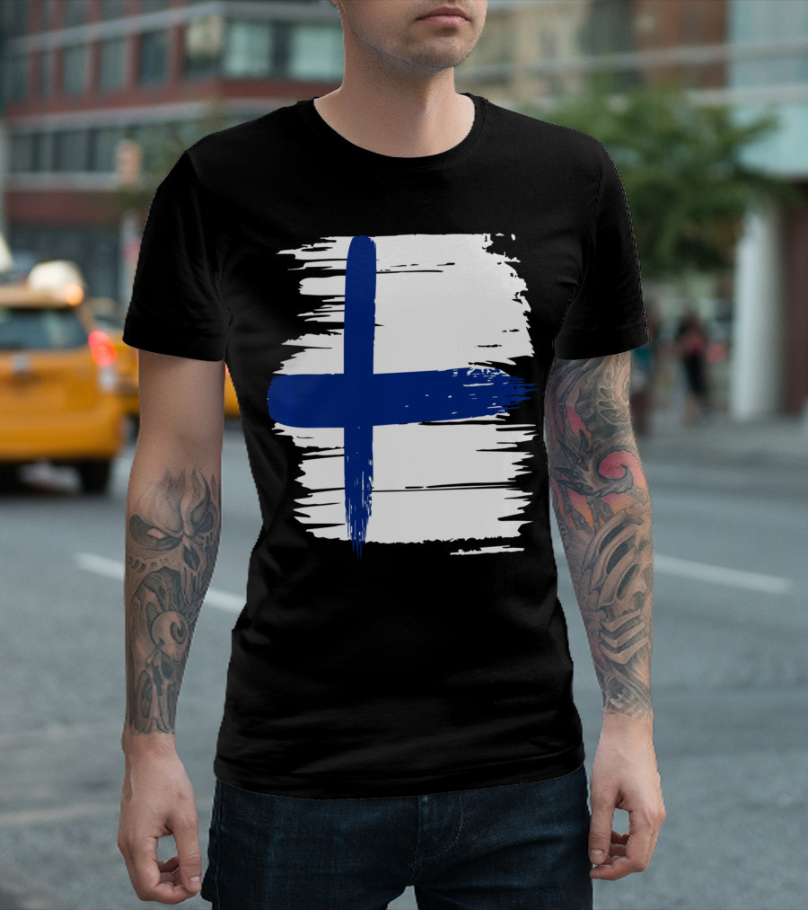 Tattered Finnish Flag In Grunge T-Shirt