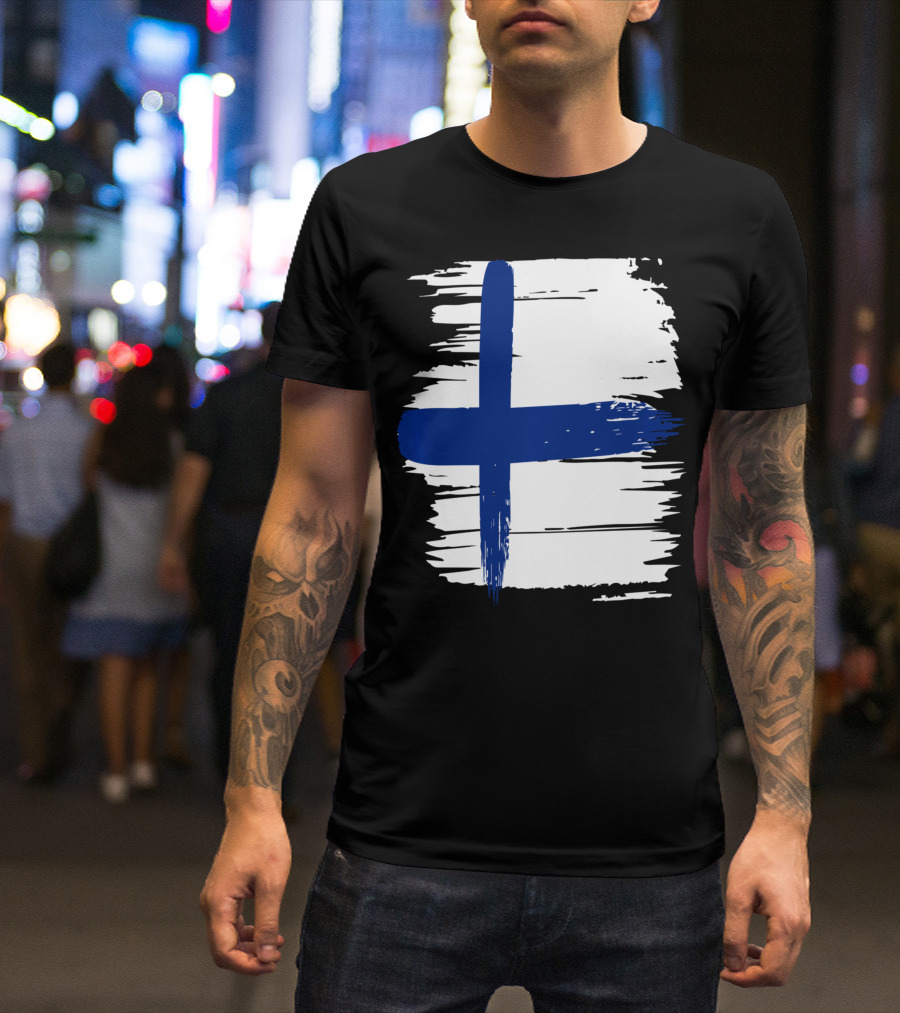 Tattered Finnish Flag In Grunge T-Shirt