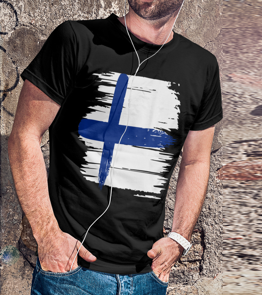 Tattered Finnish Flag In Grunge T-Shirt